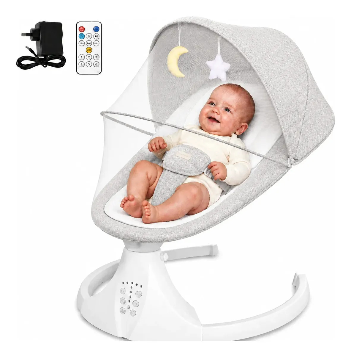 Cadeira de Balanço Elétrica Flybb para Bebê com Bluetooth, Mosquiteiro e Vibração