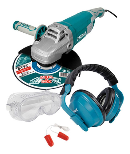 Combo Esmeriladora 2400w, Orejeras, Goggles De Seguridad Y M