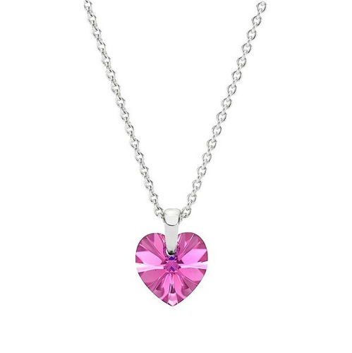 Collar Corazón Swarovski Cristal Fucsia Para Regalo Mujer