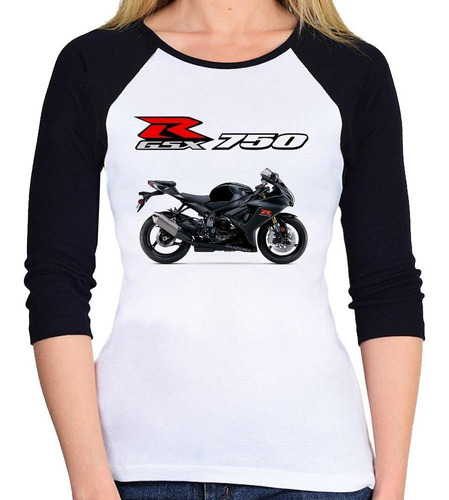 Baby Look Raglan Moto Suzuki Gsx R 750 Srad Preta 3/4