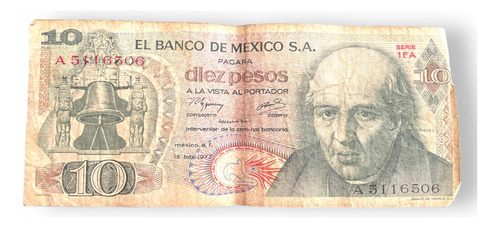 Billete 10 Pesos Mexicanos Año 1977