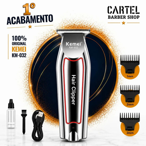 Maquina Acabamento Degrade Pezinho Cortar Cabelo Barba E Pelos Corpo Kemei 032