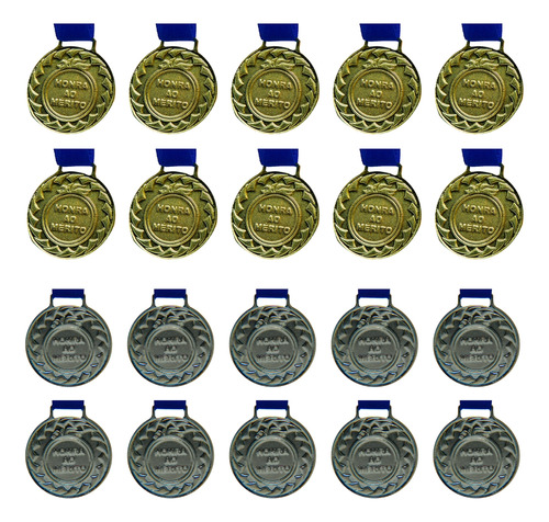 Kit C/10 Medalhas De Ouro + 10 Medalhas De Prata M30 Crespar