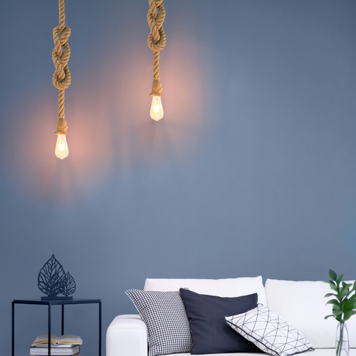 Kit 3 Pendente Corda Soquete Sisal Com Lâmpada Filamento Led Unica