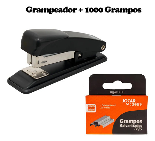 Grampeador Médio Jocar 20 Folhas Preto Permanente Modelo 266 I Love Pen