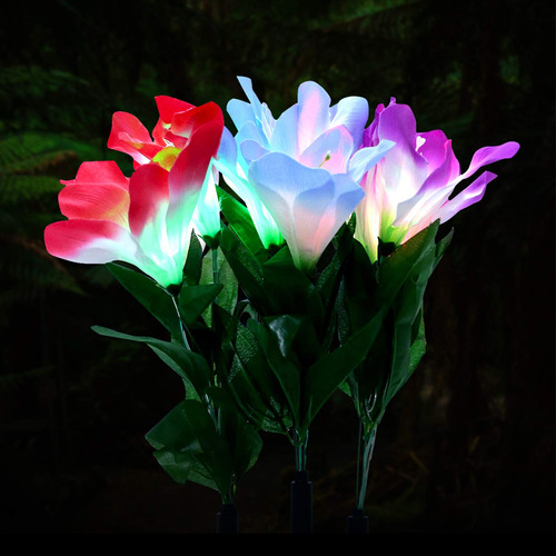 Qjb Luz Solar Estaca Jardin Para Exterior Flor Multicolor 3