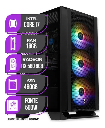 Imagem do produto PC Gamer Mancer, Intel Core i7, RX 580 8GB, 16GB DE RAM, SSD 480GB, Fonte 500W 80 PLUS em Mercado Livre