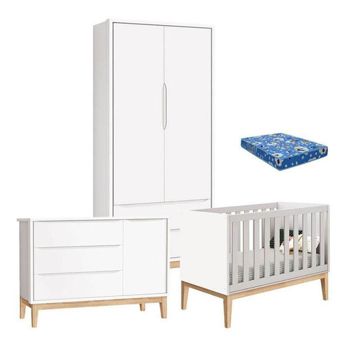 Quarto De Bebê Classic 2 Portas Com Colchão Branco Pés