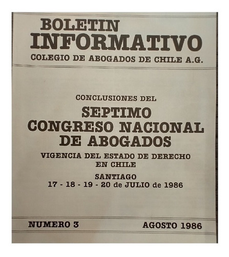 Boletín Colegio De Abogados Chile Agosto 1986