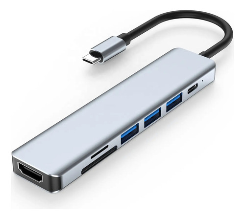 Adaptador Hub Aluminio Usb C Multifuncional 7 En 1 Mac / Pc Gris Oscuro