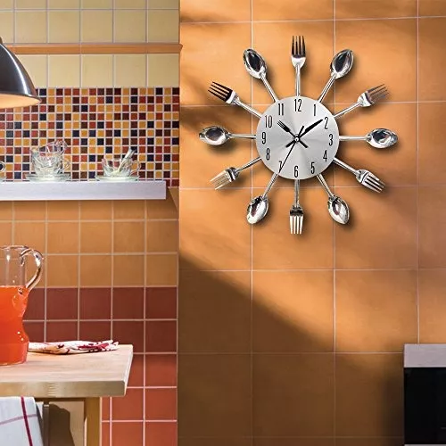 Reloj de pared para cocina, cubiertos de cocina, reloj de pared con  tenedores y cucharas 3D extraíble moderno y creativo reloj de pared para