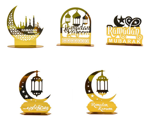 Adornos Acrílicos Ramadan Kareem, Linterna Dorada Con Forma