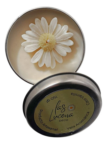 Vela Aromática De Soja Lata Las Lucena Deco Natural Lata Margarita Flores Blancas