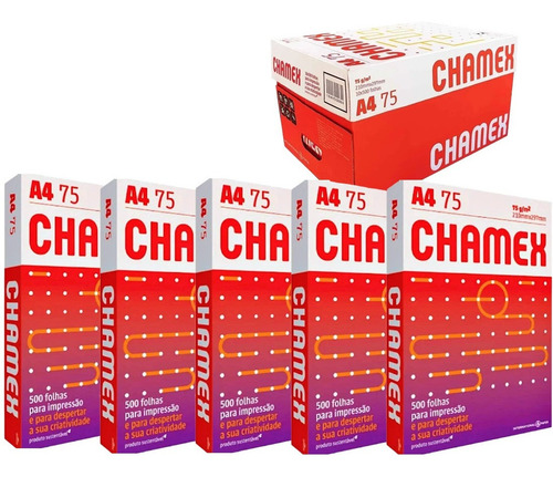 Folha Papel Sulfite A4 Chamex 75g Com 5 Pacotes 2500 Folhas