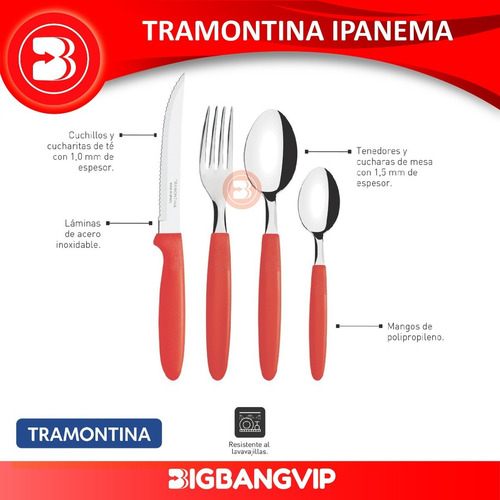 Imagen 4 de 7 de Juego 24 Cubiertos Tramontina Ipanema + Frasco Multiuso