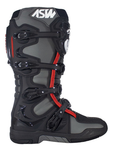 Bota Asw Elevate Motocross Trilha Preto Cinza Vermelho Lj