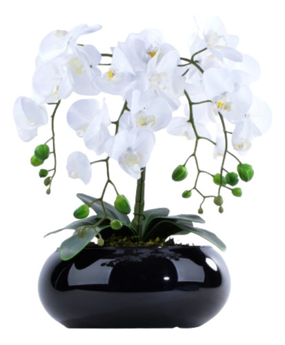 Arranjo De Orquídea Artificial Branca De Silicone Em Vaso Pr