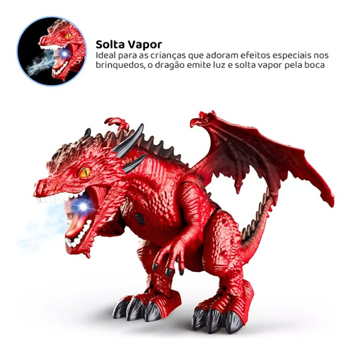 Dragão Com Controle Remoto Anda E Emite Som Replay Kids