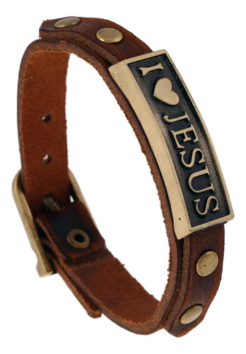 Pulsera De Cuero Vintage Ajustable Moda I Love Jesus Regalos