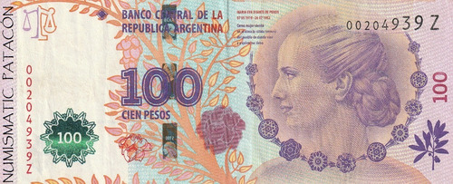 Billete 100 Pesos Eva Perón Evita Serie Z - Baja Numeracion (Usado)