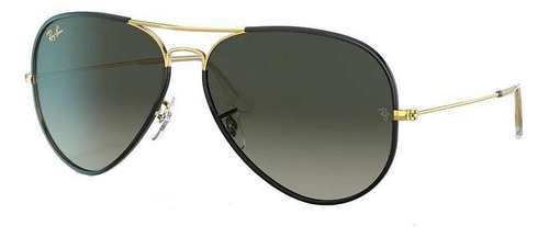 Óculos de sol Ray-Ban Aviator Full Color Legend Standard armação de metal cor polished black, lente grey de acetato degradada, haste gold de metal - RB3025JM