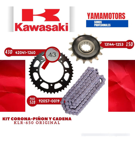 Kit Corona Piñón Y Cadena Klr-650 Original Kawasaki