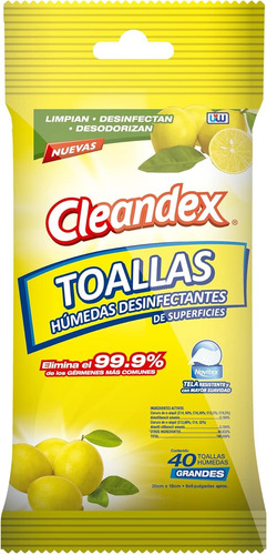 Cleandex 40 Toallitas Desinfectantes  Aroma A Limón (8 Pzs)