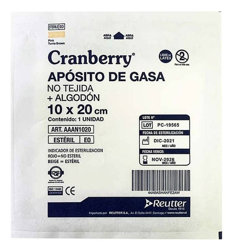 Aposito Gasa + Algodon 10x20 Bolsa X 10 Cranberry