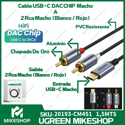UGREEN Cable USB C a Jack 3.5, Cable Auxiliar DAC Chip para Coche