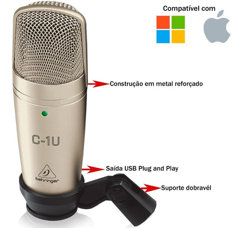 Microfone Behringer C-1u Condensador Cardioide Cor Dourado