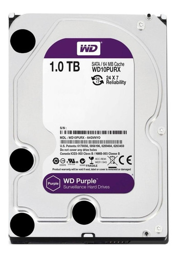 Imagen 1 de 2 de Disco duro interno Western Digital WD Purple WD10PURX 1TB púrpura