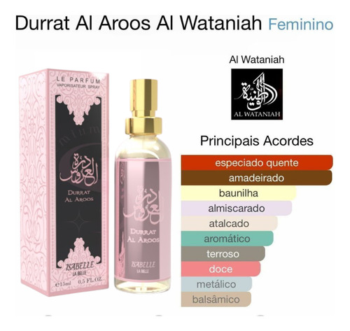 Perfume De Bolso Árabe Al Durrat Aroos 15ml Isabelle La Belle