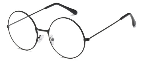 Gafas Retro Redondas Con Lente Negra Transparente