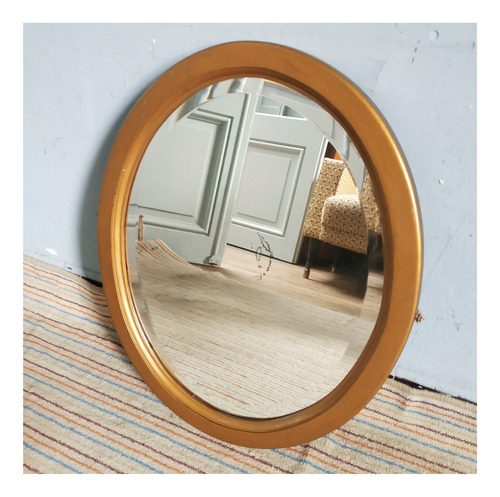 Espejo Oval Biselado Marco Madera Dorado 