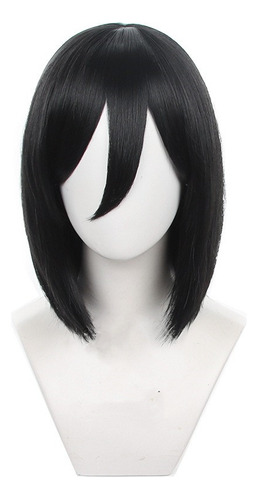 Peluca Shingeki No Kyojin Para Cosplay, 35 Cm, Corta, Negra,