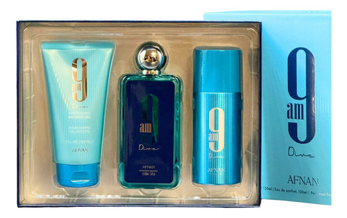 Set Afnan 9 Am Dive Edp 100ml + Deo 150ml + Shower 150ml