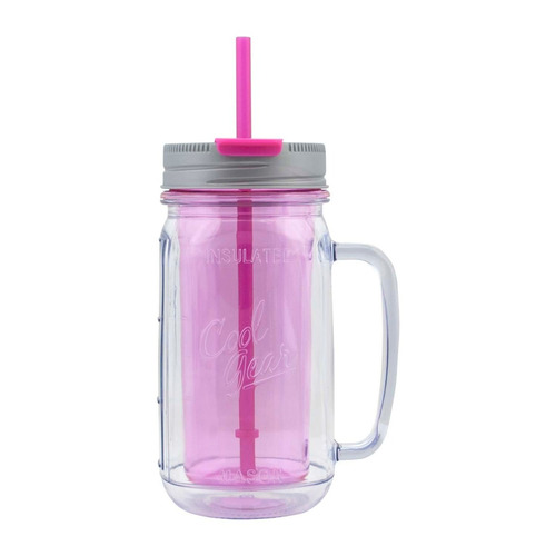 Chiller 16 Oz Cool Gear Mason Jar Con Mango 2001 Fucsia