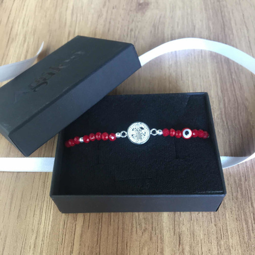 Imagen 8 de 10 de Pulsera Cristal Roja Ojo Y San Benito Plata .925 Agálea