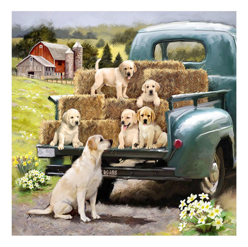 Lienzo Artistico De The Macneil Studio 'green Truck Pups'