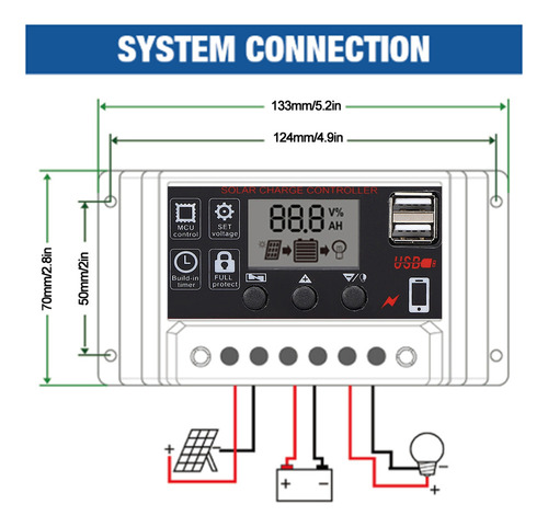Regulador De Batería Solar, Controlador De Carga Lcd 5v/2.5a