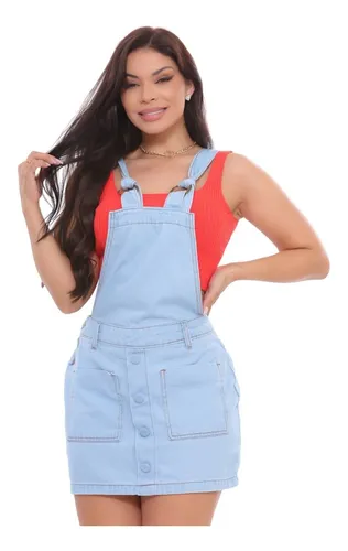 Macacão jeans feminino saia 2025