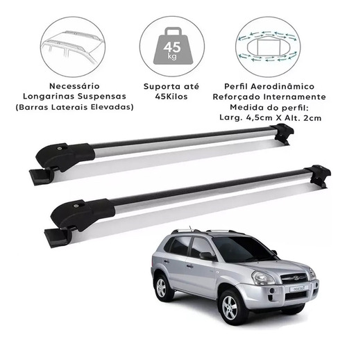 Rack De Teto Travessas Hyundai Tucson Alumínio Slim Prata