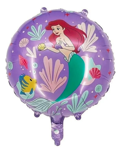 12 Globos Metalicos  Princesas, Ariel 45cm