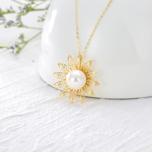 Collar Con Colgante De Perlas De Oro Real De 14 Quilates De