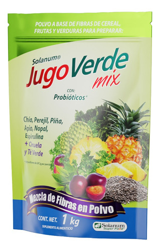Jugo Verde Mix Fibra + Probiotico En Polvo 1 Kg Solanum