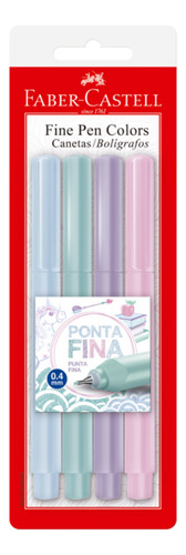 Caneta Fine Pen Tons Pastéis Faber-castell Cartela 4 Cores