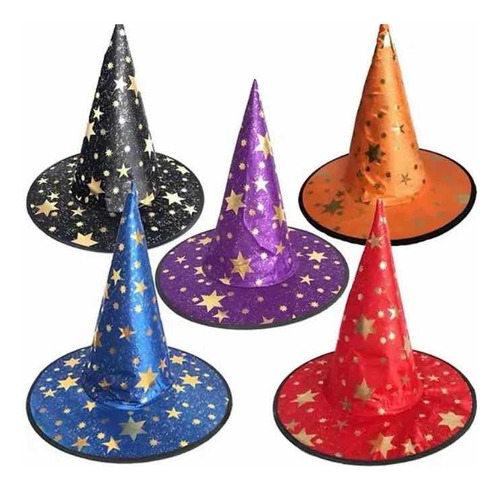 Sombrero Halloween De Bruja Disfraz Estrellas Pack X12