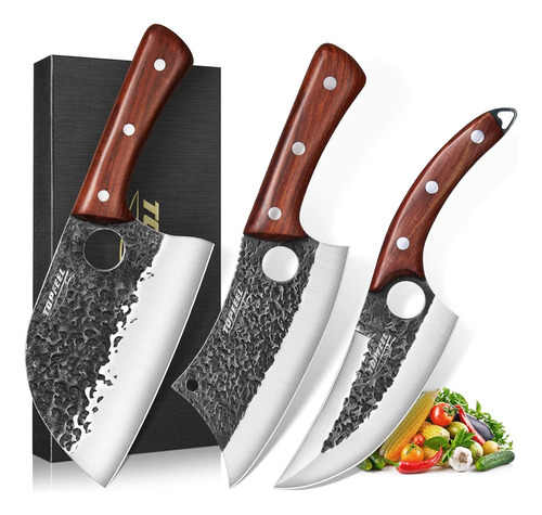 3pcs Butcher Knife Set, Hand Forged Serbian Chef Knife & ...