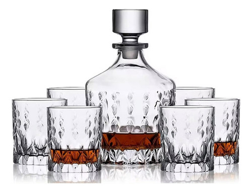 Set Decantador De Whisky + 6 Vasos Labrados De Luxe Modelo 9
