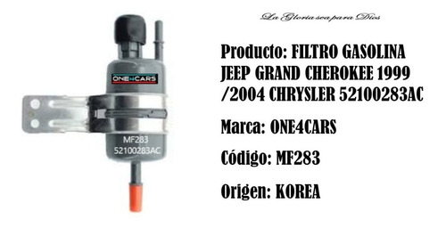 Filtro Gasolina Jeep Grand Cherokee 1999/2004 / Chrysler 